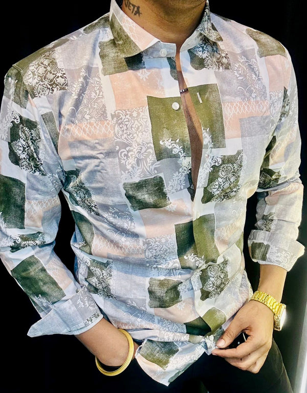 Casual Green Box Printed Shirt