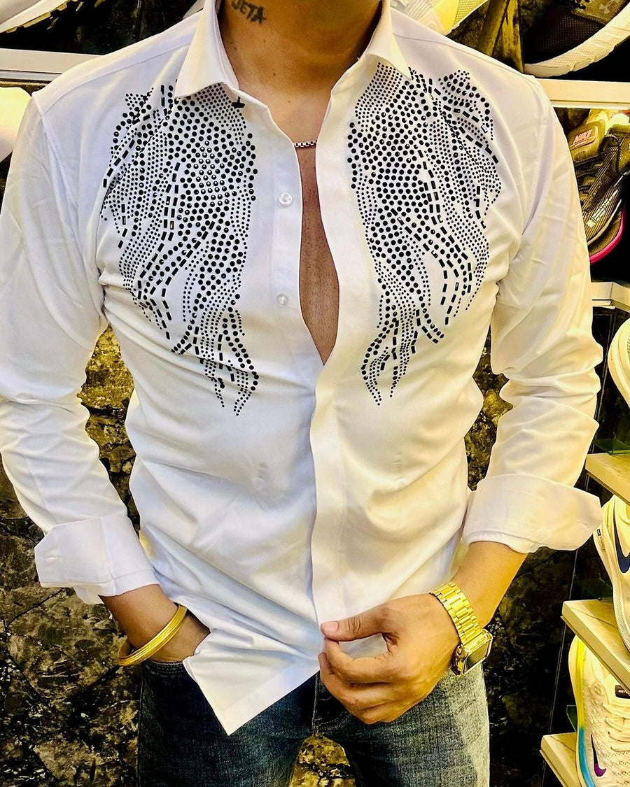 Sequins Beaded Party White Shirt