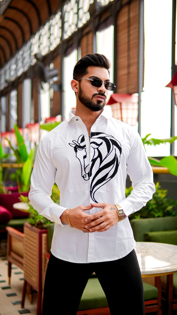 Horse Print White Party Shirt